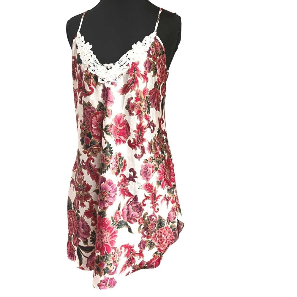 VTG Small Y2K Fairy Ethereal Lace Trim Satin Slip Dress Chemise Whimsy